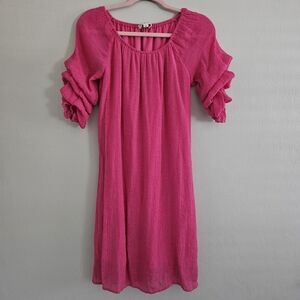 Indigo Rose Pink Women's Dress Layered Puffed Sleeve Vacation Beach Casual Med